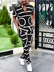 Hot Selling Printed Shirt Casual Suit Men Trousers Summer Two-piece Cross-border Men wear