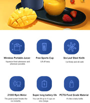 Portable Juicer Cup Smoothie Blender 6 Blade Blender Bottle  Household Fruit Juicer Cup USB Rechargeable Juicer Kitchen Tool