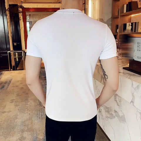 Clothes Gym Men's T-shirt Plain Streetwear Muscles Male Tee Shirts Skinny Top Ordinary High Quality Stylish Short Quarter Sleeve