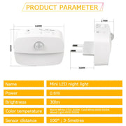 LED Night Light EU Plug In Smart Motion Sensor Light 220V Wall Lamp for Home Aisle WC Hallway Stair Kitchen Bedroom Night Lamp