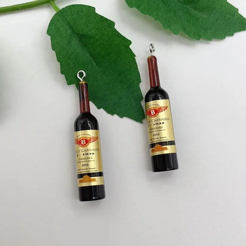 10pcs Red Wine Bottles Resin Charm Beverages Earrings Charm