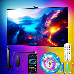 Smart TV LED Backlight with Camera for 55-75 inch Screens RGBIC LED Strip Lights Music Sync APP Control LED Ambient Lighting